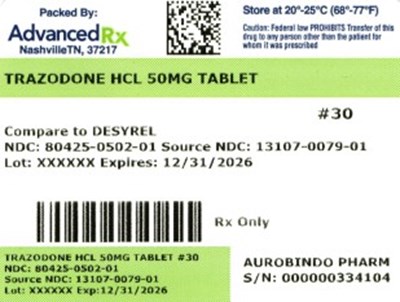 Trazodone HCl 50mg #30 (Trazodone HCl 80425 0502 01)
